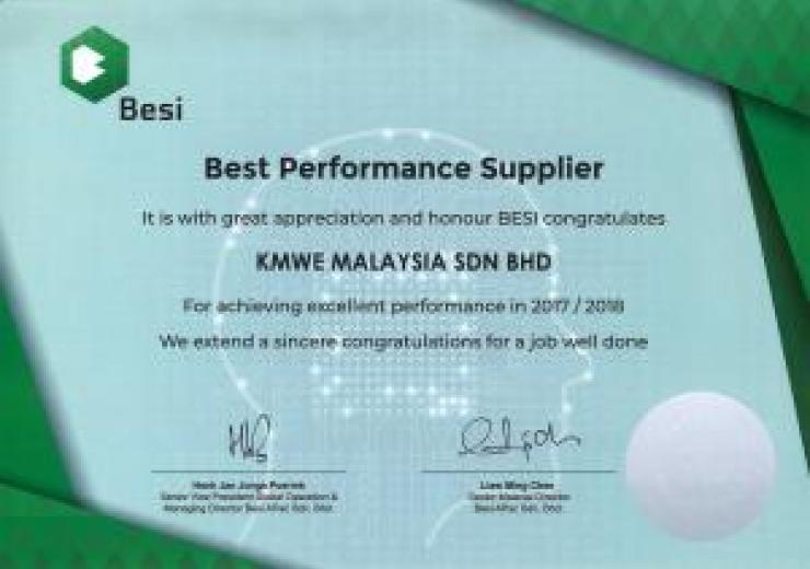 KMWE: Best Performance Supplier 2017/2018 van Besi
